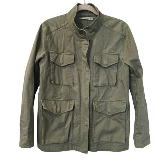 Vince -982 Women's Military Jacket Canvas Olive Green Utility Pockets Size S - Picture 2 of 9